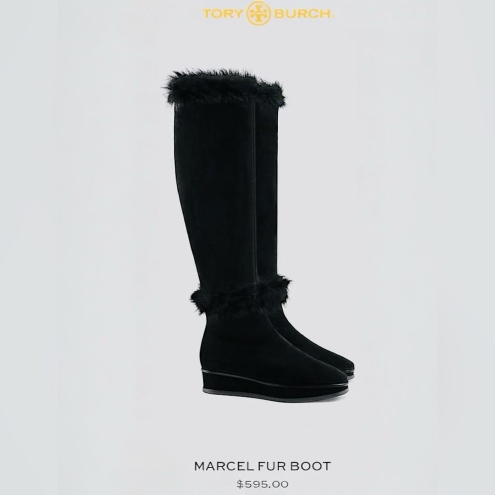 🆕NEW IN BAG BLACK SUEDE/ SHEARLING BOOTS size 9 1/2 TORY BURCH MARCEL PLATFORM